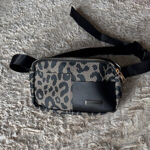 Leopard Print Crossbody Belt Bag - Black and Taupe
